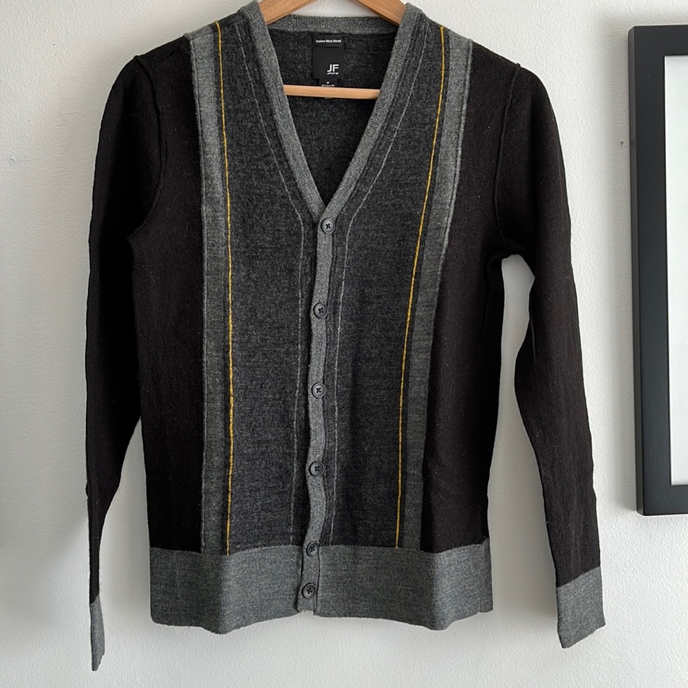 Mens JF J. Ferrar Black Grey Cardigan Size Medium